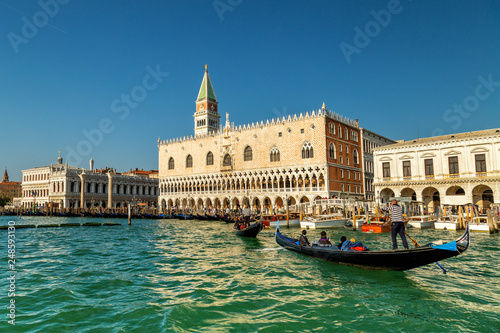 Doge's palace and St Mark's Campanile, the bell tower of St Mark's Basilica in Venice, Italy photo