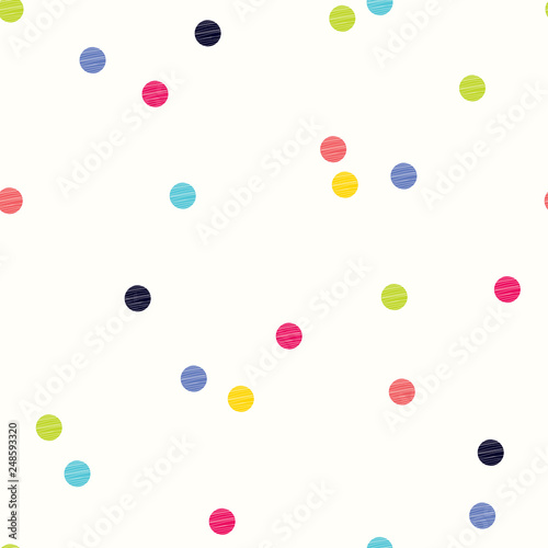 Fototapeta Naklejka Na Ścianę i Meble -  Decorative abstract polka dots in the style of the 60s.  Cheerful polka dot vector seamless pattern. Can be used in textile industry, paper, background, scrapbooking.