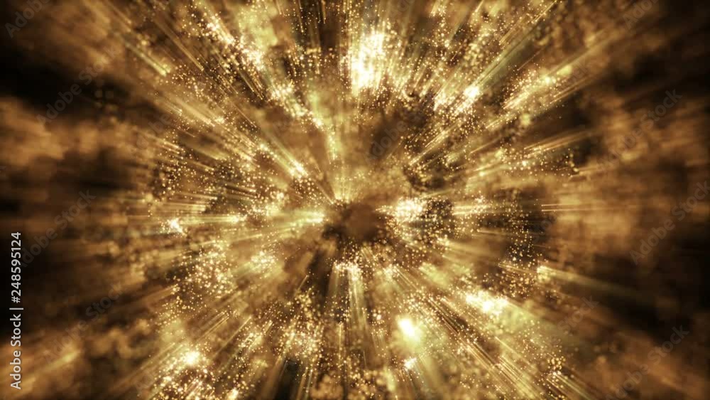 4K Abstract motion background animation shining particles stars sparks and magic dust forming in space wave flow with light rays and projections seamless loop