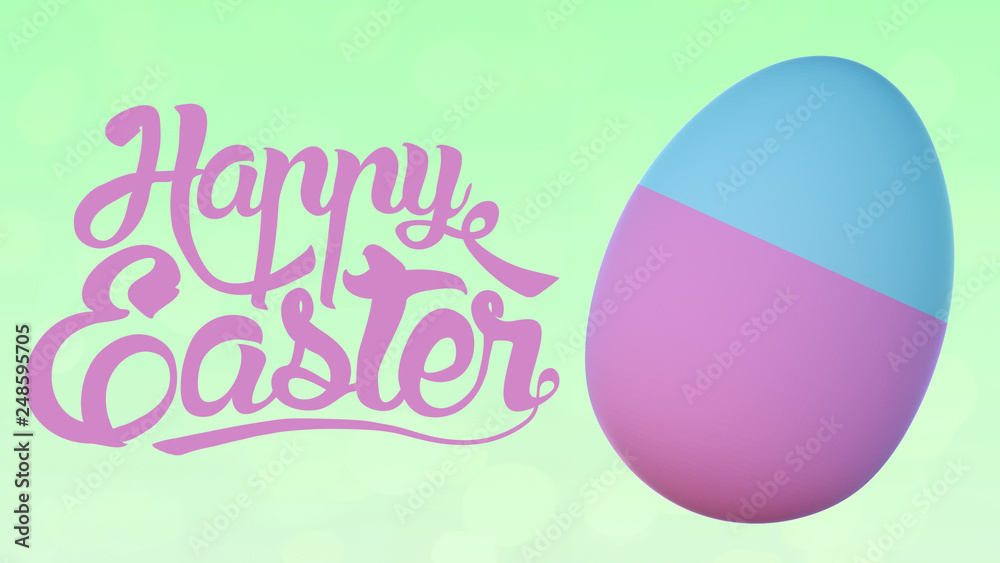 Happy Easter Greeting Card with Colored Egg on Green Background. 3D illustration