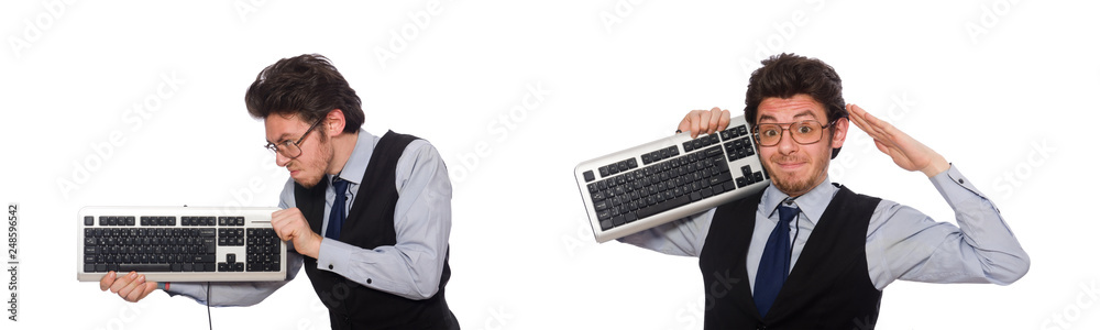 Young businessman in funny concept on white Young businessman in funny concept on white