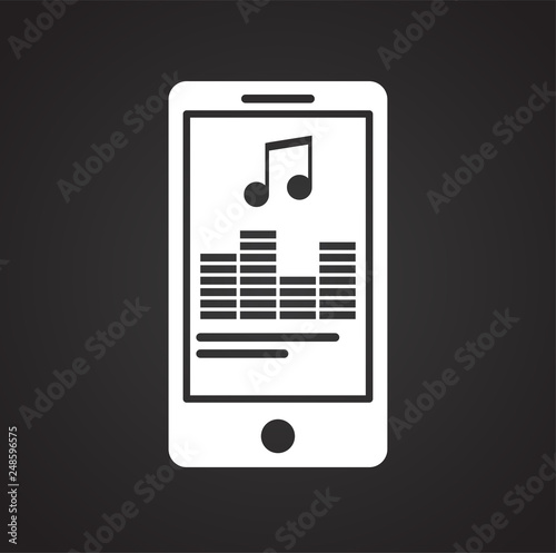 Smartphone player app icon on black background for graphic and web design, Modern simple vector sign. Internet concept. Trendy symbol for website design web button or mobile app photo