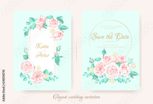 Wedding Invite with Roses Composition and Border.