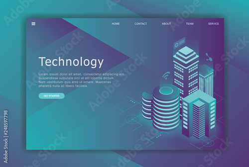isometric data center landing page business template, data base landing page