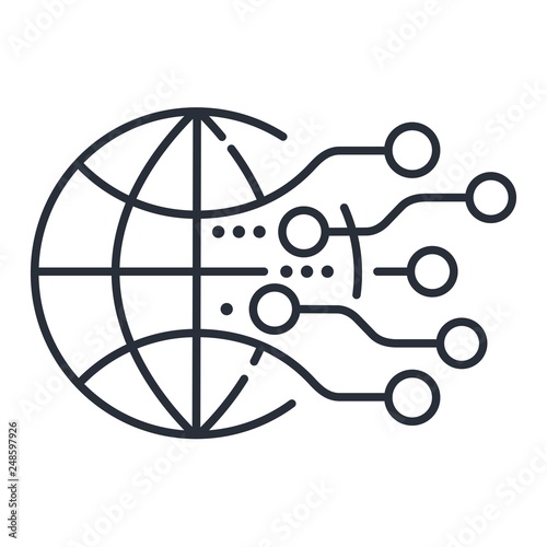 Digital business world. Linear vector icon. White background.