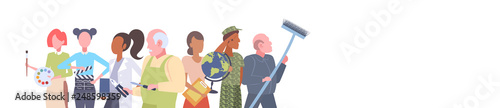 labor day poster people of different professional occupation holiday celebration concept mix race workers standing together isolated portrait flat horizontal