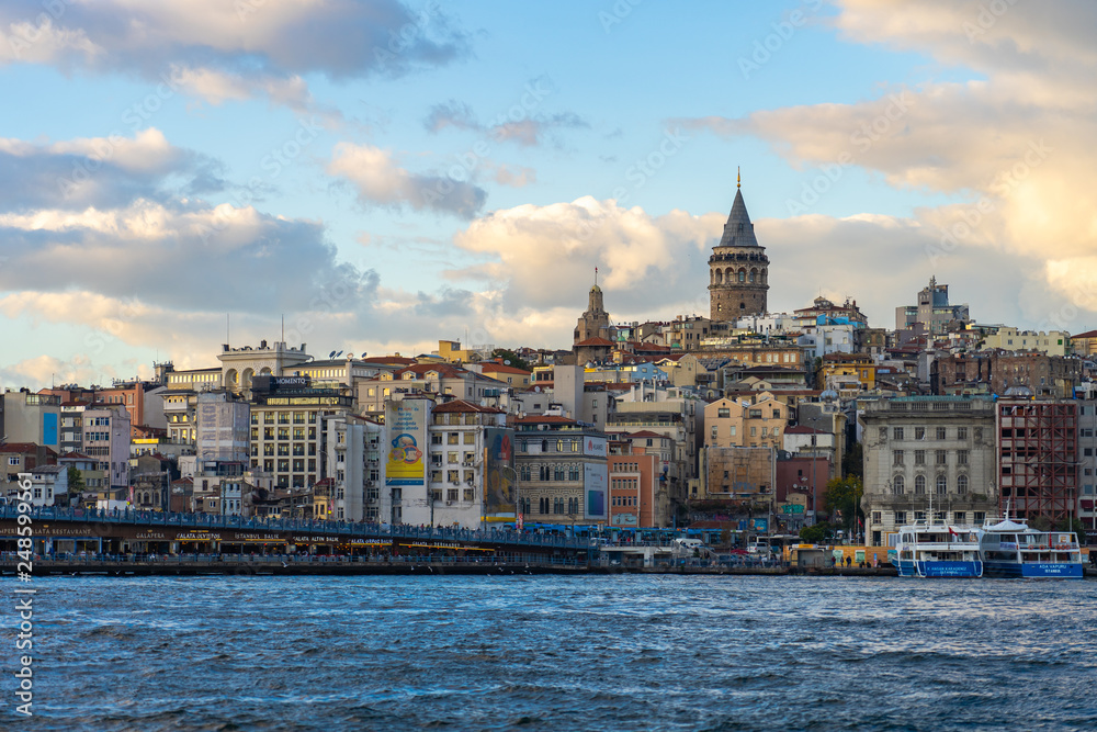 Istanbul city skyline with Galata Tower in Istanbul, Turkey