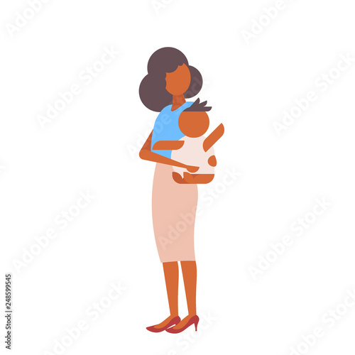 loving mother holding her little newborn baby happy young family motherhood concept cartoon characters full length isolated flat