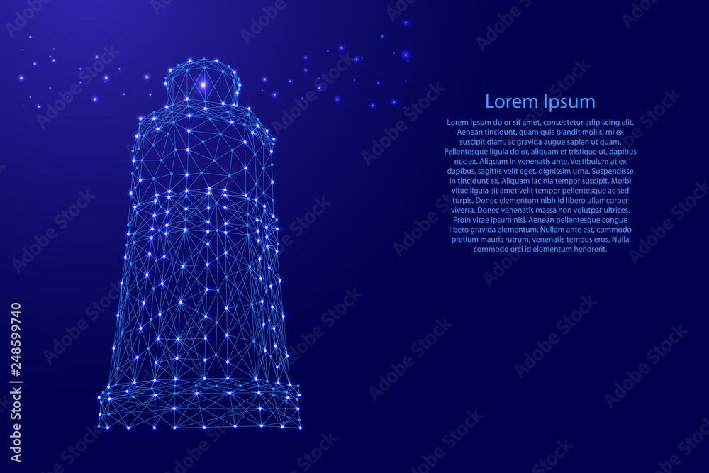 Lighthouse marine sea from futuristic polygonal blue lines and glowing stars for banner, poster, greeting card. Vector illustration.