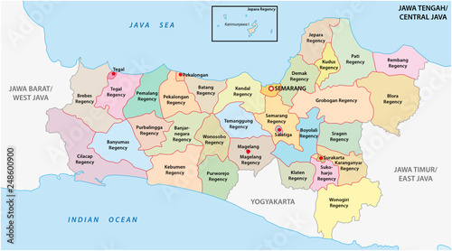 Jawa Tengah, Central Java administrative and political vector map, Indonesia