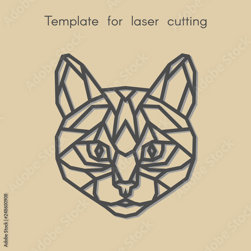   Template animal for laser cutting. Abstract geometric cat for cut. Stencil for decorative panel of wood, metal, paper. Vector illustration.