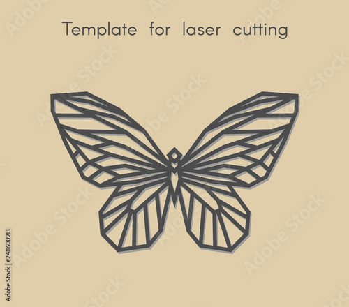   Template animal for laser cutting. Abstract geometric butterfly for cut. Stencil for decorative panel of wood, metal, paper. Vector illustration.
