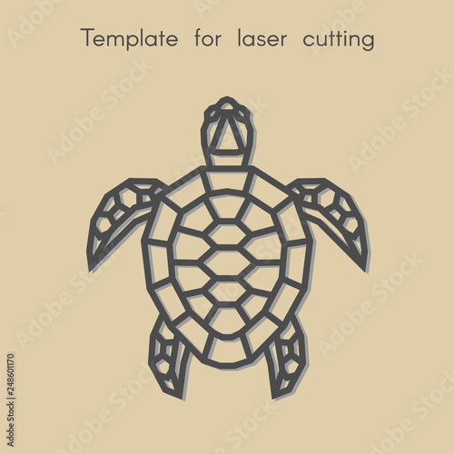   Template animal for laser cutting. Abstract geometric turtle for cut. Stencil for decorative panel of wood, metal, paper. Vector illustration.
