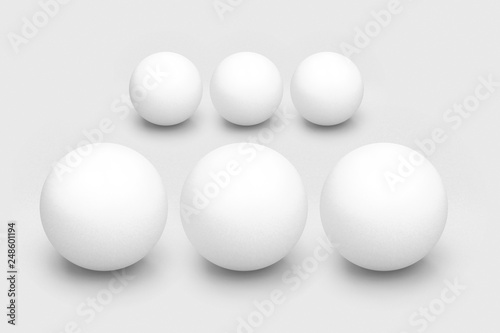 Abstract spheres with matte surface  on white matte background. Sphere mockup. 3d illustration