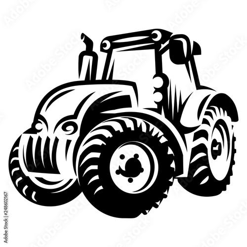 Monochrome vector illustration with tractor for farmer market