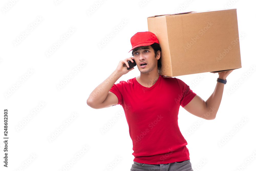 Young male courier with box Young male courier with box