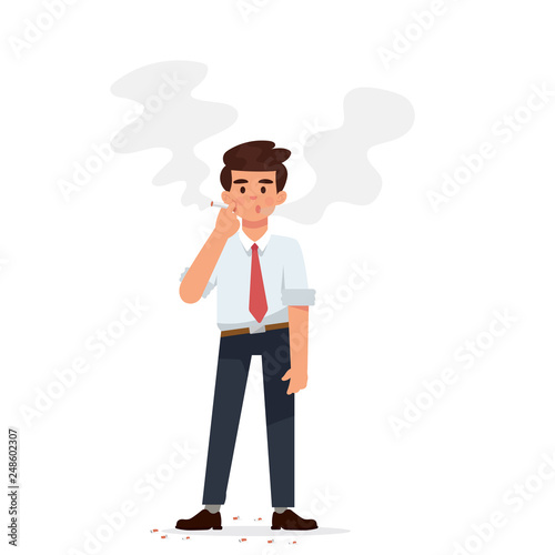 vector illustration man worker smoking cigarette