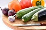 Fresh vegetables on a cutting board. Proper nutrition.