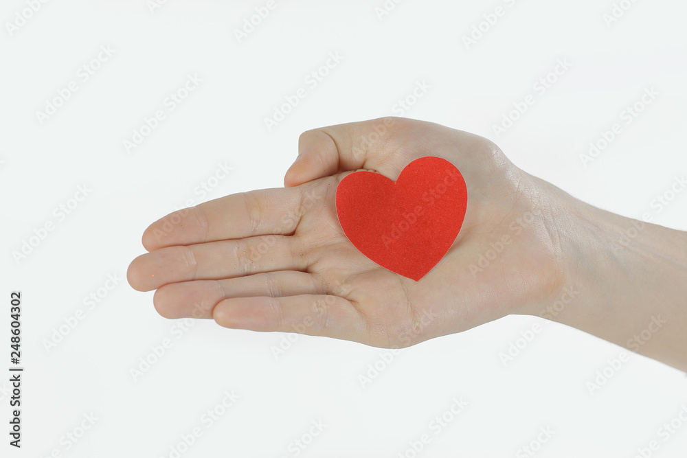 close up.paper red heart on the female hand.photo with copy spa