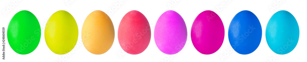 colorful easter eggs in a row, isolated on white background, without shadows and reflection. Big size image. colorful easter eggs in a row, isolated on white background, without shadows and reflection. Big size image.