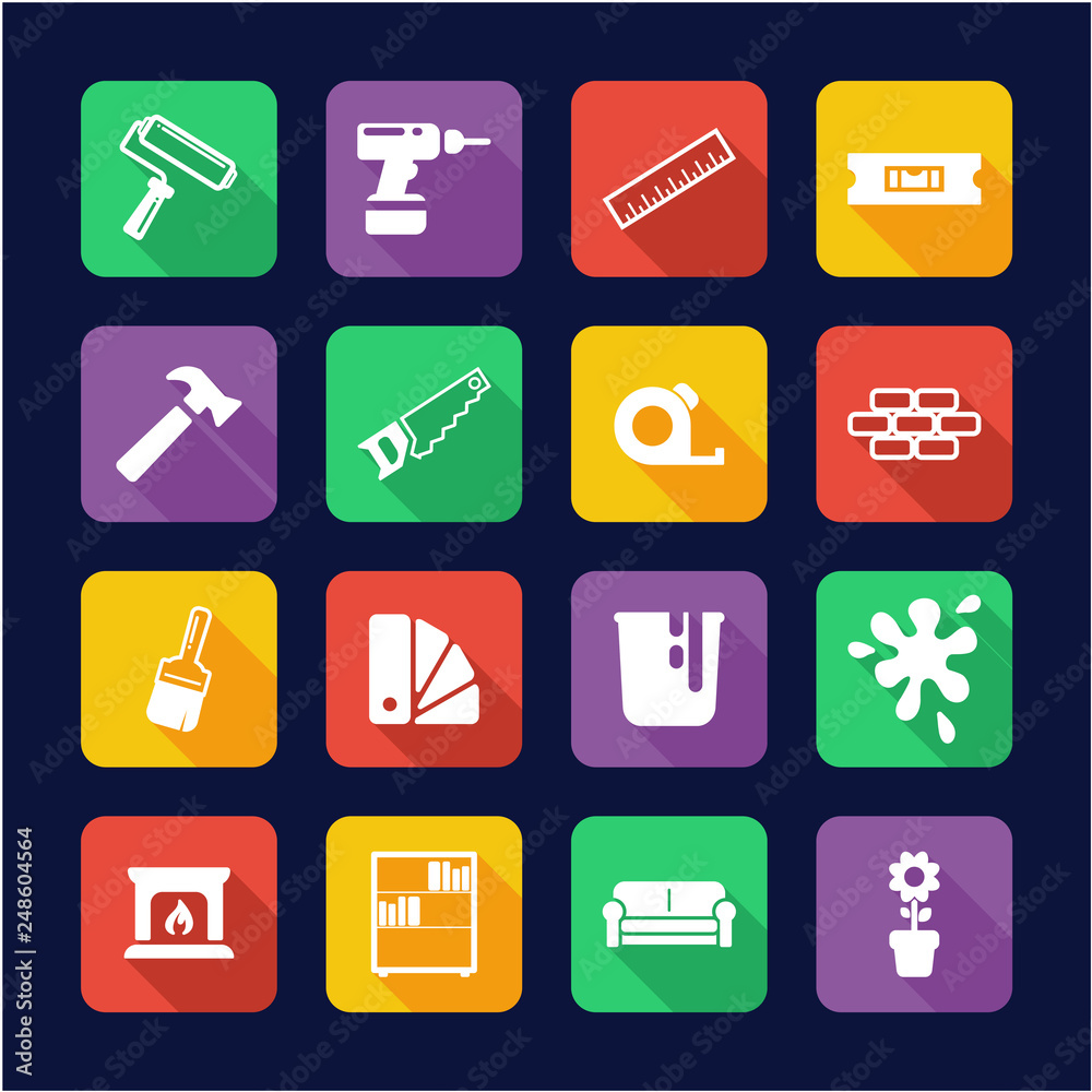 Home Decorating or Home Remodeling Icons Flat Design 
