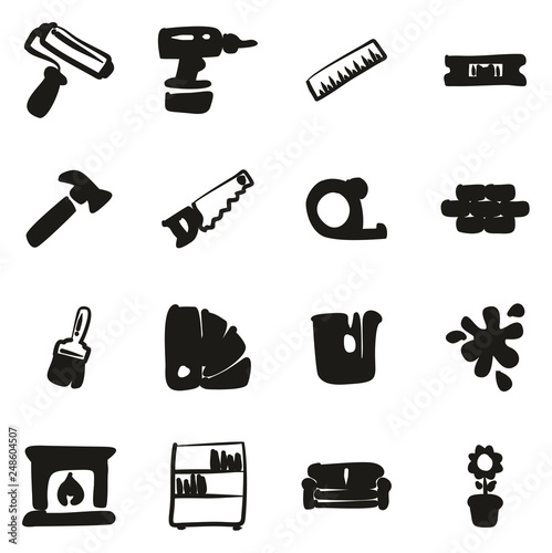 Home Decorating or Home Remodeling Icons Freehand Fill