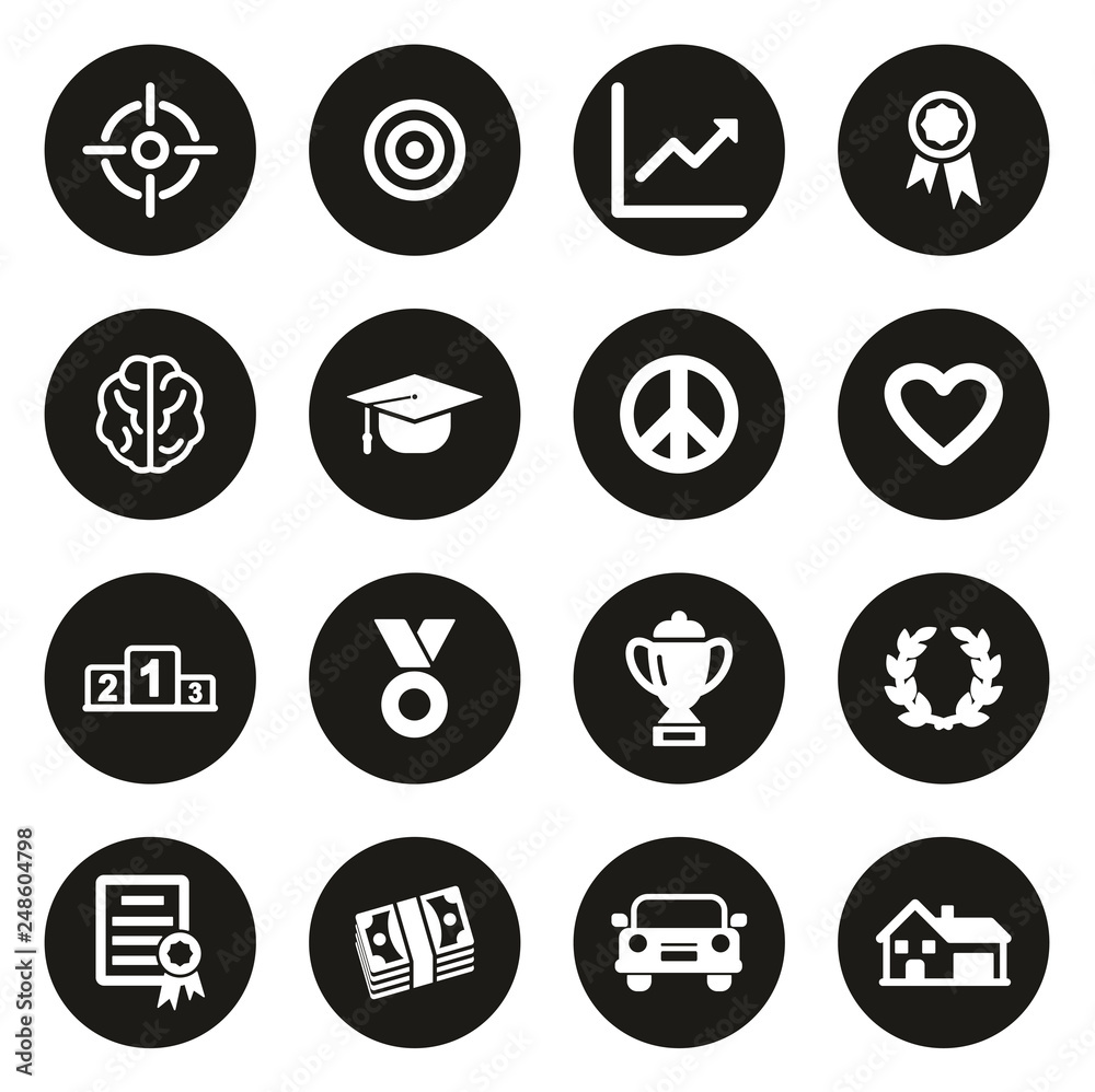Goal or Aspiration Icons White On Black Circle Goal or Aspiration Icons White On Black Circle