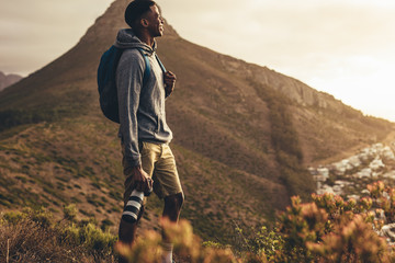 Social media influencer on hiking trip