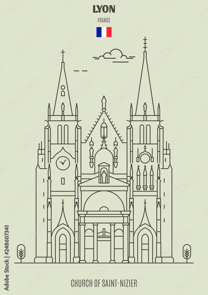 Church of Saint-Nizier in Lyon, France. Landmark icon Church of Saint-Nizier in Lyon, France. Landmark icon