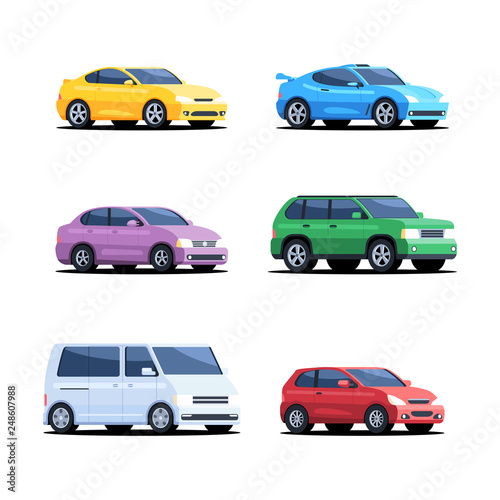 Set of colored cars