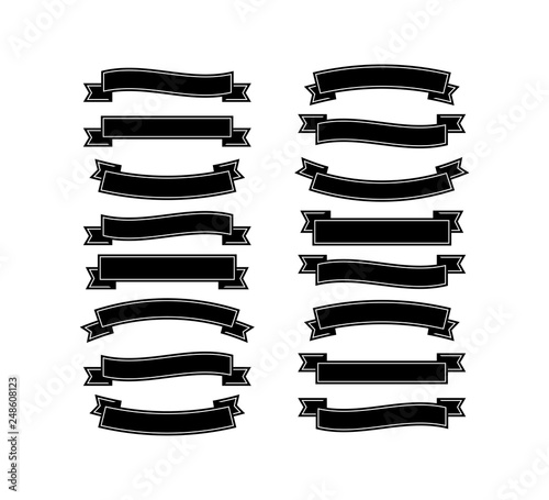 Collection black Ribbons Banners on blank background