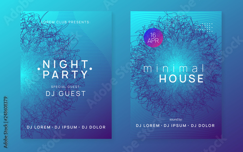 Music flyer. Dynamic gradient shape and line. Cool concert banner set. Neon music flyer. Electro dance dj. Electronic sound fest. Techno trance party. Club event poster. 