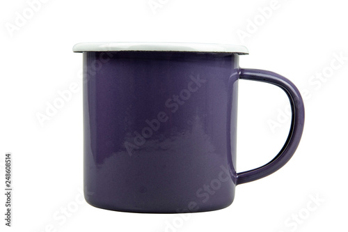 A violet tin cup isolate on white background with clipping path.
