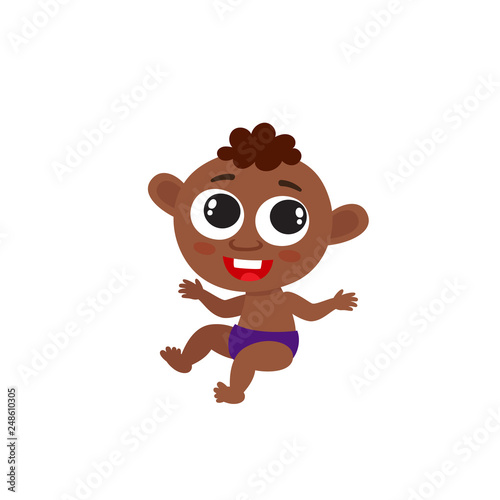 Vector illustration of cute african baby boy isolated on white.