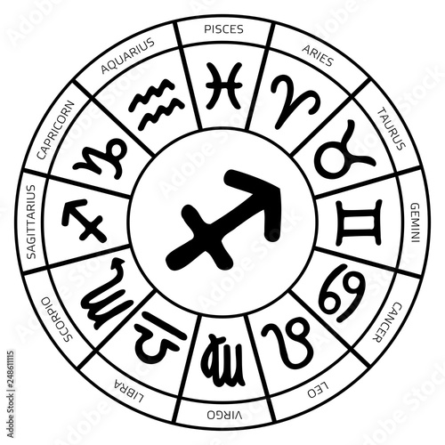 Zodiac Sagittarius symbol inside of horoscope circle