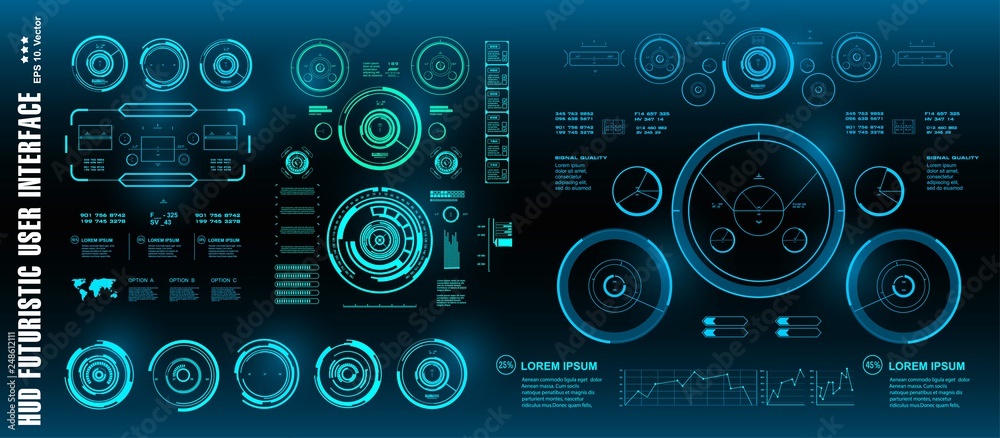 Dashboard display virtual reality technology screen. HUD futuristic green user interface, target Dashboard display virtual reality technology screen. HUD futuristic green user interface, target