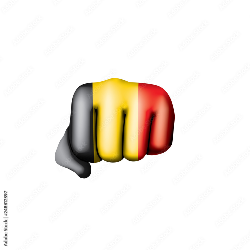 Belgium flag and hand on white background. Vector illustration Belgium flag and hand on white background. Vector illustration