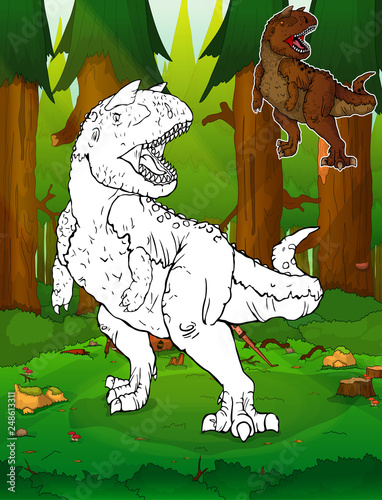 Coloring dinosaurs. Carnotaurus. Coloring for kids.