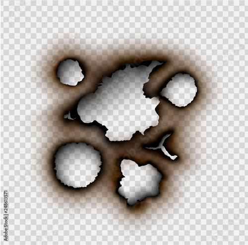 torn in ripped paper with burnt and flame on transparent