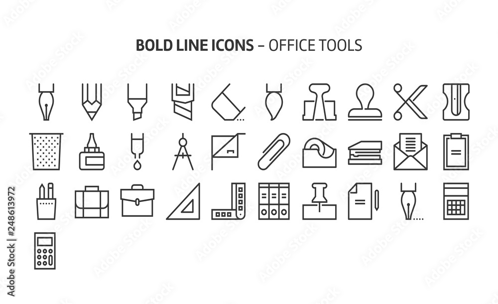 Office tools, bold line icons