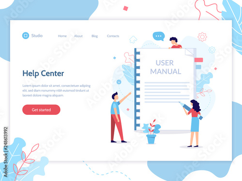 Help center web banner template. User manual concept. Flat vector illustration.