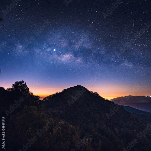 Night sky Stars and Milky Way On the Moutain