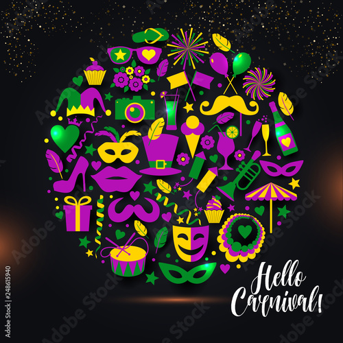 Carnival vector illustration in circl. Bright vector illustration.