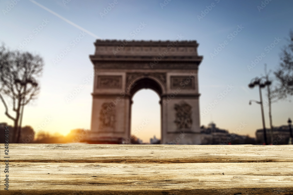 Table background of free space and Paris landscape 