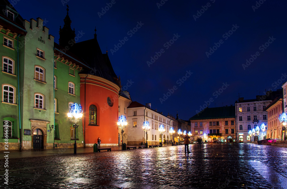 Fototapeta premium Night view of Krakow old town close to the Former Jewish District