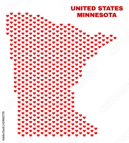 Wallpaper Mural Mosaic Minnesota State map of valentine hearts in red color isolated on a white background. Regular red heart pattern in shape of Minnesota State map. Abstract design for Valentine illustrations. Torontodigital.ca