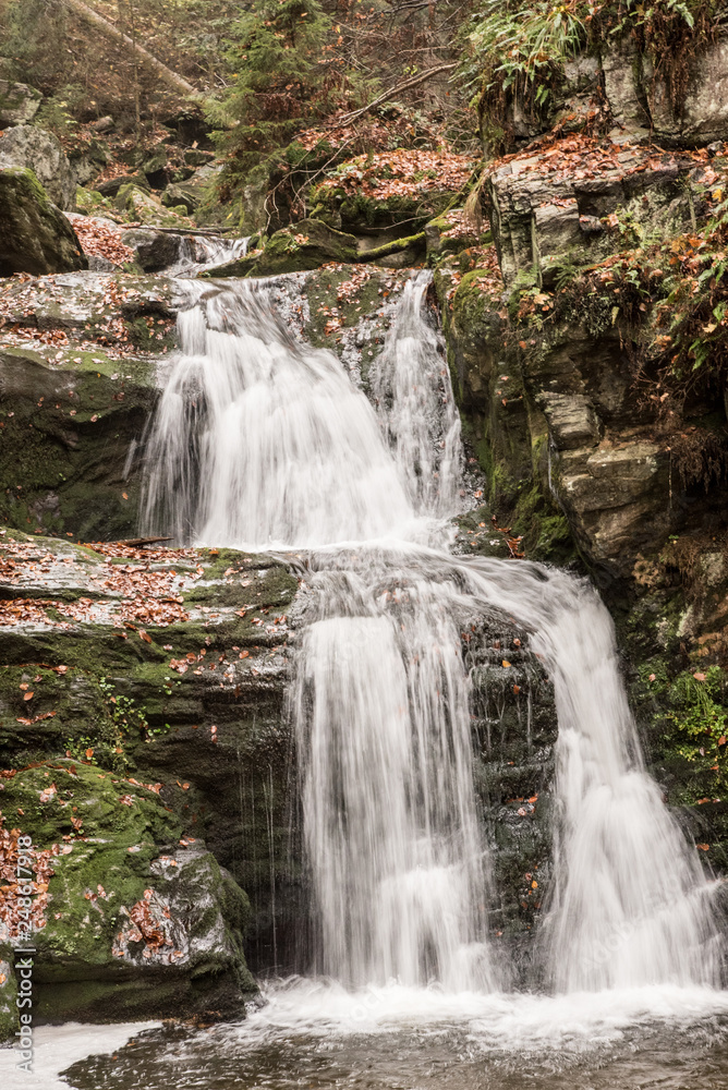 Obraz premium upper waterfall of Resovske vodopady waterfalls in Nizky Jesenik mountains in Czech republic
