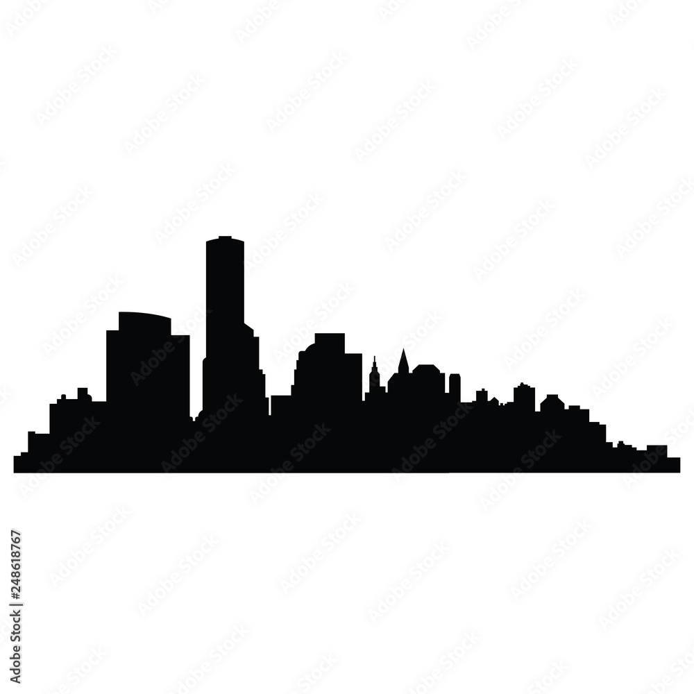 Filled black outline of the city with many tall buildings