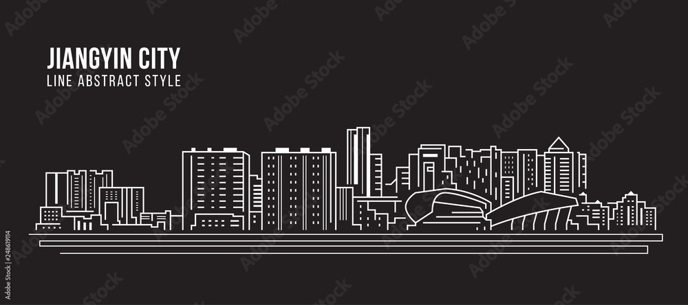 Fototapeta Cityscape Building Linia sztuki Wektor ilustracja projektu - miasto Jiangyin