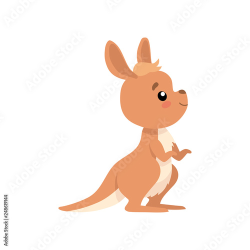 Cute Baby Kangaroo, Brown Wallaby Australian Animal Character Vector Illustration